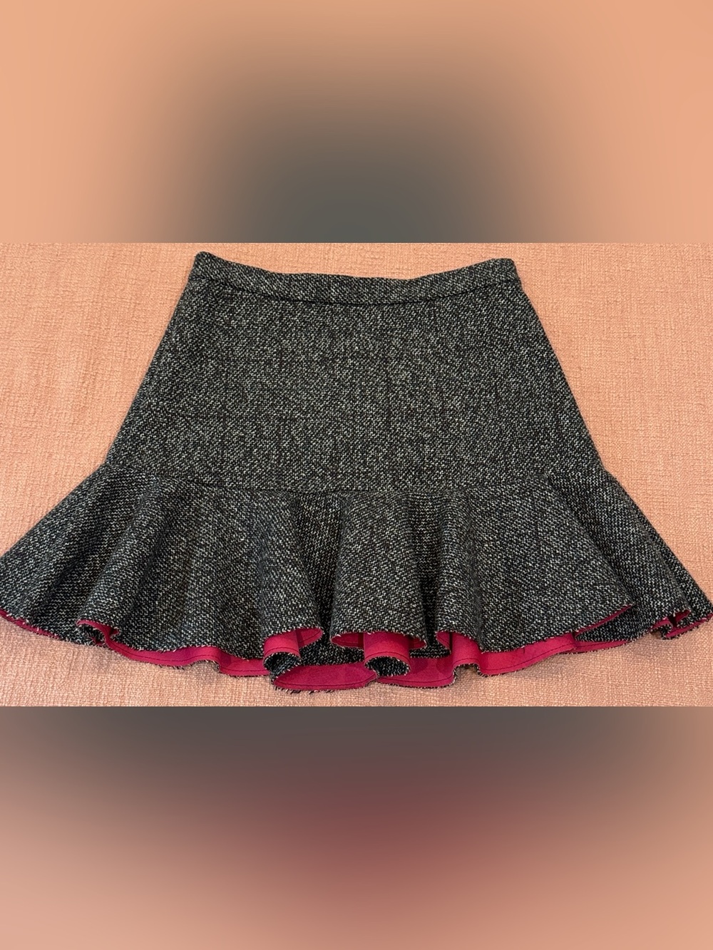 Wool blend W28L16.5” Mini Skirt in Black, green - Pink lined tweed
